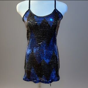 Stunning Sheer Blue and Black Sequin Tank Racerback fitted Top